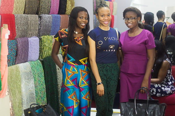 L-R: mo'fari Couture, Y.E.G.A's representative and House of Dabira at Flow Fabrics