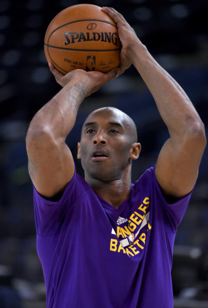 OAKLAND, CA - NOVEMBER 24: Kobe Bryant #24 of the Los Angeles Lakers warms up prior to playing the Golden State Warriors in an NBA basketball game at ORACLE Arena on November 24, 2015 in Oakland, California. NOTE TO USER: User expressly acknowledges and agrees that, by downloading and or using this photograph, User is consenting to the terms and conditions of the Getty Images License Agreement. (Photo by Thearon W. Henderson/Getty Images)