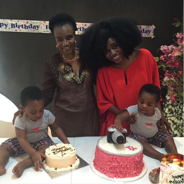 TY Bello with her mum and twin boys - Chris & Chris