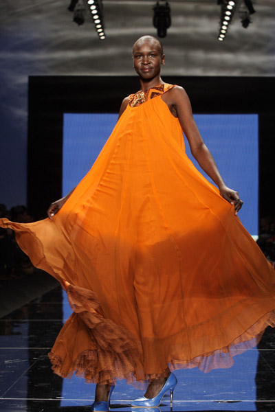 Orange Chiffon Dress (Alek Wek, Sudan)