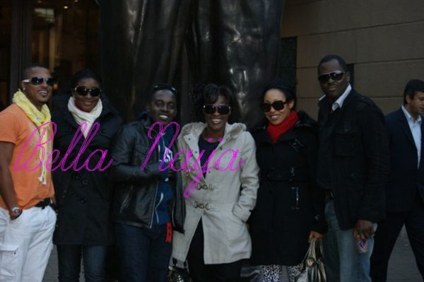 Glo ambassadors Van Vicker, Ini Edo-Ehiagwina , Uche Jombo, Rita Dominic and Desmond Elliot bump into MI in Jozi