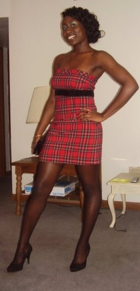 Plaid dress; Clutch: Bakers; Tights: Wet Seal