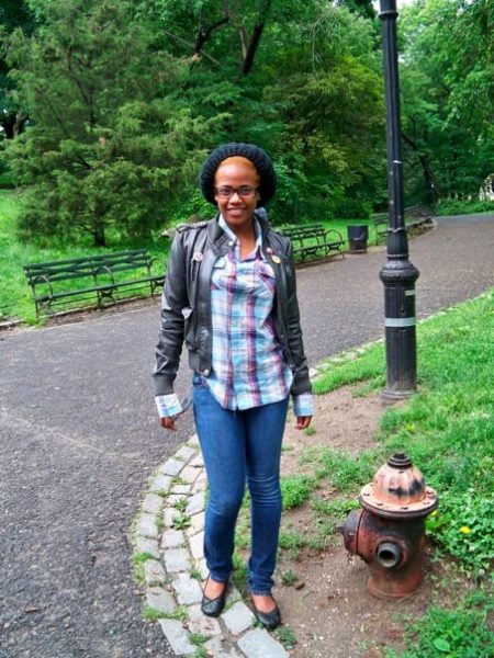 My I-just-rolled-out-of-bed-and-into-Central-Park look. Skinny jeans from Wet Seal, flats from somewhere, shirt from my fiancé, jacket from Burlington Coat Factory, hat from…somewhere.