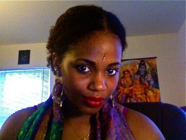 Night look, red lips with black eyeliner, mascara and bindi. I was going to do a bhangra performance. 