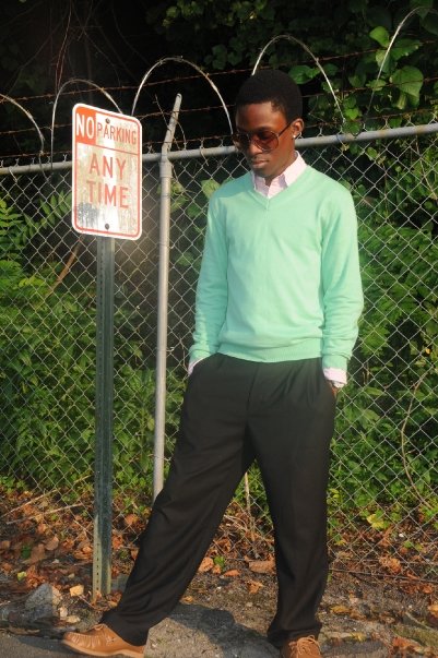 15 DG shades; Shirt: Next; Sweater: Topshop; Pants: Next; Sperry topsider