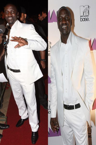 Akon goes for the all white suit