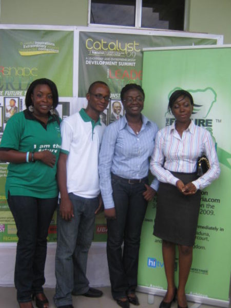 Mosunmola Umoru, Eyitayo Aiyejumoh, Emmanuel John, and a volunteer at the Port Harcourt Town Hall meeting