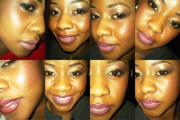 An evening look with noticeable lip color and blush on blat power for the perfect glow