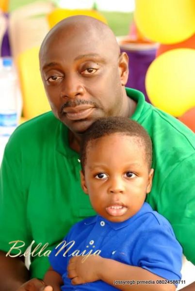 Segun Arinze with his son