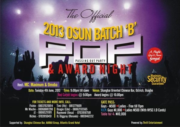 The Official Osun Batch B Pop Party & Awards Night - May 2013 - Events This Weekend - BellaNaija