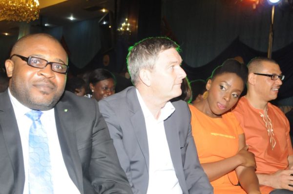 .L-R: Corporate Affairs Adviser, Nigerian Breweries Plc, Mr. Kufre Ekanem; Managing Director/CEO, Mr. Nico Vervelde; Creative Director, Farafina Trust, Chimamanda Adiche and Dr. Ivara Esege, at the 2013 Literay Evening by Farafina Trust, sponsored by Nigerian Breweries, held at the Oriental Hotel, Victoria Islan, Lagos.