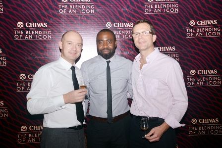 Chivas Global Brand Ambassador , Max Warner, Brand Manager Chivas, Samuel Odesanmi and Olivier Fages, MD Pernod Ricard Nigeria, at The Chivas Blending of an Icon experience.