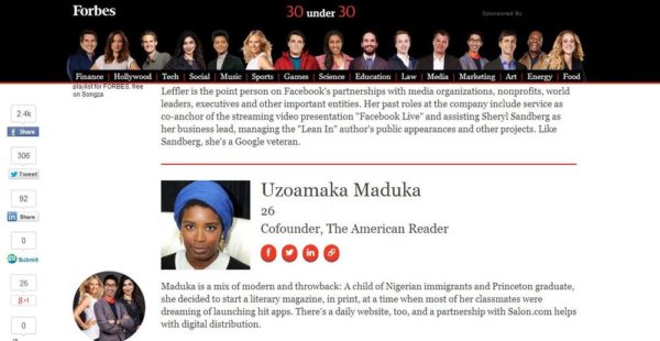 Uzoamaka Maduka on Forbes - January 2014 - BellaNaija