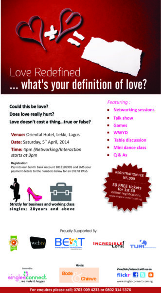 SinglesConnect Event -  LOVE REDEFINED 5th April at Oriental Hotel