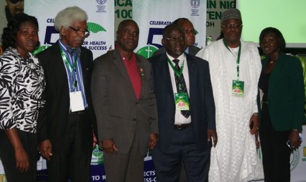 [L-R] Omotola Bamigbaiye-Elatuyi (Marketing and Activation Lead, West Africa, Reckitt Benckiser), Shima Gyoh (Professor of Surgery, College of Health Sciences, Benue State University), Prosper Igboeli, Wole Atoyebi & Idris Omede (Past Presidents, Nigerian Medical Association), Morolake Onifade (Brand Manager, Dettol, Reckitt Benckiser).