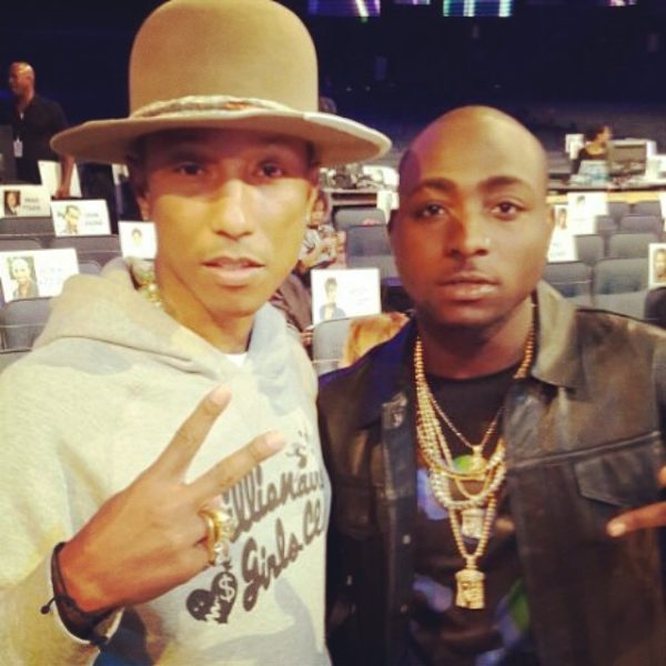 Davido with Pharrell at the BET Awards presentation
