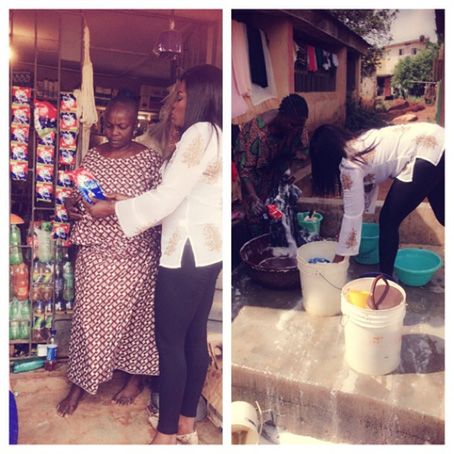 Funke Akindele with an OMO user