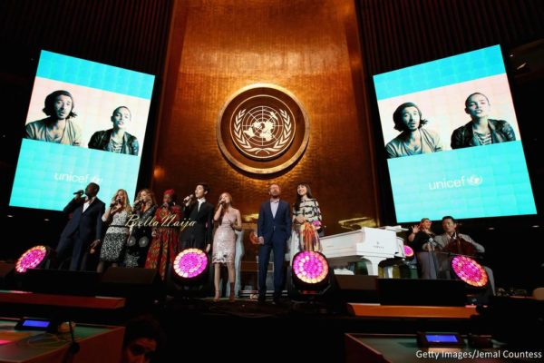 (L-R) Don Jazzy, Menchi Barriocanal, Daniela Mercury, Angelique Kidjo, Kristian Kristov, Jackie Evoncho, Bjorn Ulvaeus and Laleh Pourkarim