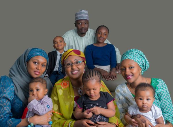 (Bottom-row-From-left),-Safina-Buhari,-Mrs-Aisha-Buhari,Halima-Buhari-Sheriff,(top-row-from-right),-Noor-and-Mohammed-Sheriff