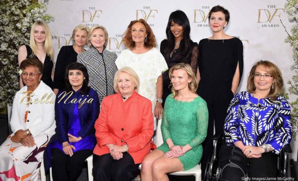 (Top Row L-R)Dakota Fanning, Tina Brown, Hilary Clinton, Diane Von Furstenberg, Naomi Campbell and Maggie Gyllenhaal (Bottom Row L-R) Adimaimalaga Tafuna'i,Samar Minallah Khan, Melanne Verveer, Becky Straw and Gabrielle Giffords