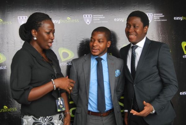 Regional Manager, Enterprise Sales, South-South/South-East, Etisalat Nigeria, Mrs. Nneka Owolabi; General Manager, Enterprise Development Centre, Pan-Atlantic University Olawale Anifowose; and Specialist, SME Segment, Etisalat Nigeria, Olufemi Oguntimehin, at the 12th edition of Etisalat-Sponsored Market Access which held at The Dome Hall, Port Harcourt  