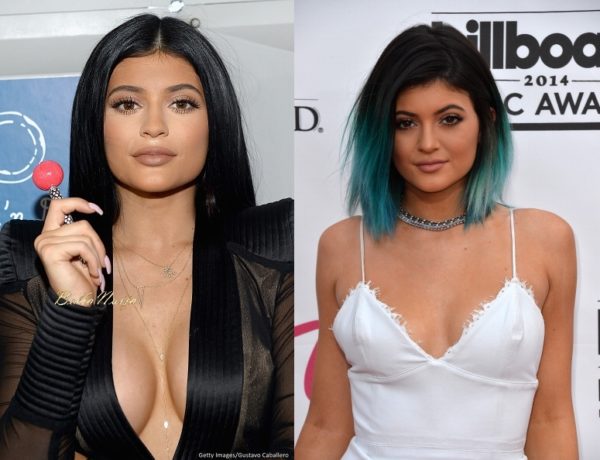 Left - Kylie Jenner at the Sugar Factory Launch in June 2015 | Right - Kylie Jenner at the 2014 Billboard Music Awards