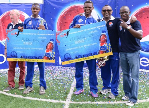 PFA Scholarship winners with Head of Marketing Seven Up Bottling Company Norden Thurston and Brand Manager Seven Up Bottling Company Segun Ogunleye