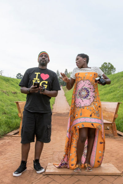 Vimbai & Gaetano at Nelson Mandela capture site in her Toju Foyeh high low dress