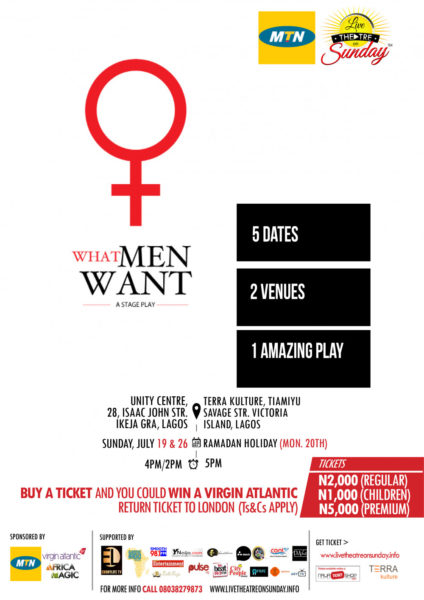 MTN LIVE THEATRE ON SUNDAY ADELARIN AWOTEDU'S WHAT MEN WANT POSTER