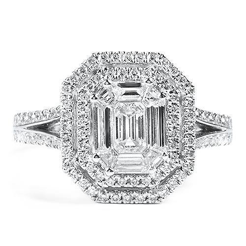 Double Halo Emerald Cut