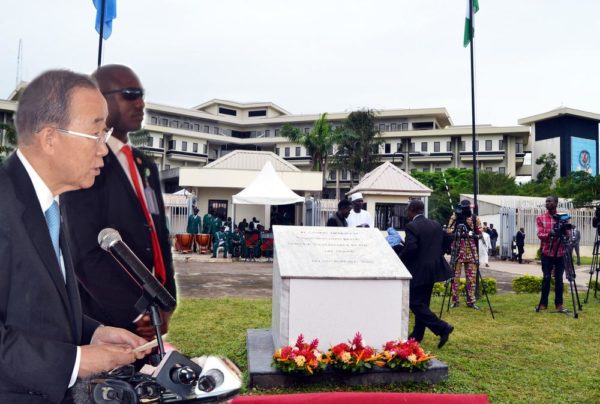 PIC. 1. THE SECRETARY-GENERAL OF UNITED NATIONS (UN), MR BAN KIMOON, ADDRESSING STAFF OF UNITED NATIONS AGENCIES IN ABUJA ON TUESDAY (24/8/15), DURING HIS VISIT TO THE UNITED NATIONS BUILDING BOMBED THROUGH A CAR EXPLOSION IN AUGUST 2011. 6133/24/8/2015/BJO/NAN