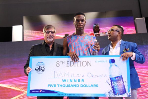 MD, 7UP Bottling Company, Sunil Sahwney, Winner of Aquafina Elite Model Male,Damilola Okunola, and Head of Marketing, 7up Bottling Company, Norden Thurston.