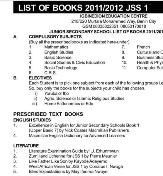 List of Books JSS 2