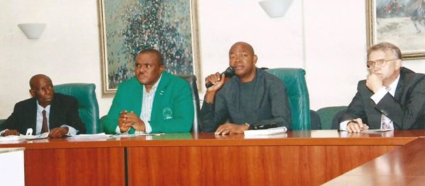 PIC 3. FROM LEFT: CHAIRMAN, LOCAL ORGANISING COMMITTEE, 2015 NIGERIA ALTERNATIVE ENERGY EXPOSITION MR EMMANUEL ONYEJEOSE; COORDINATOR, INTERIM NATIONAL EXECUTIVE COMMITTEE OF THE NIGERIA SUSTAINABLE ENERGY GROUP, MR CHIDI ONUOHA; EXECUTIVE DIRECTOR, INTERNATIONAL CENTRE FOR ENERGY, ENVIRONMENT AND DEVELOPMENT, MR EWAH ELERI, AND THE FRENCH AMBASSADOR ON CLIMATE CHANGE FOR AFRICA, INDIAN OCEAN AND MIDDLE EAST, MR STEPHANE GOMPERTZ, AT THE 2015 NIGERIA ALTERNATIVE ENERGY EXPOSITION IN ABUJA ON SATURDAY 7305/18/10/2015/HA/ICE/NAN