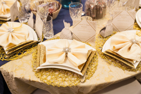 Gold Cream and Blue Tablescape