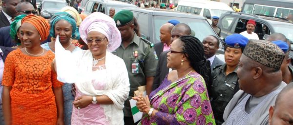 PIC. 16. FROM LEFT: WIFE OF THE VICE PRESIDENT, MRS DOLAPO OSINBAJO; WIFE OF THE PRESIDENT, MRS AISHA BUHARI; WIFE OF THE GOVERNOR OF ENUGU STATE, MRS MONICA UGWUANYI, AND GOV. IFEANYI UGWUANYI, DURING THE VISIT OF MRS BUHARI TO ENUGU FOR HEALTH SCREENING PROGRAMME ON THURSDAY (5/11/15). 7021/5/11/2015/MAG/BJO/NAN