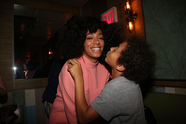 NEW YORK, NY - MAY 04: (L-R) Solange and her son Daniel Julez Smith, Jr attend the Solang And 14+ Foundation Partnership Party at Baby's All Right on May 4, 2014 in the Brooklyn borough of New York City. (Photo by Johnny Nunez/WireImage)