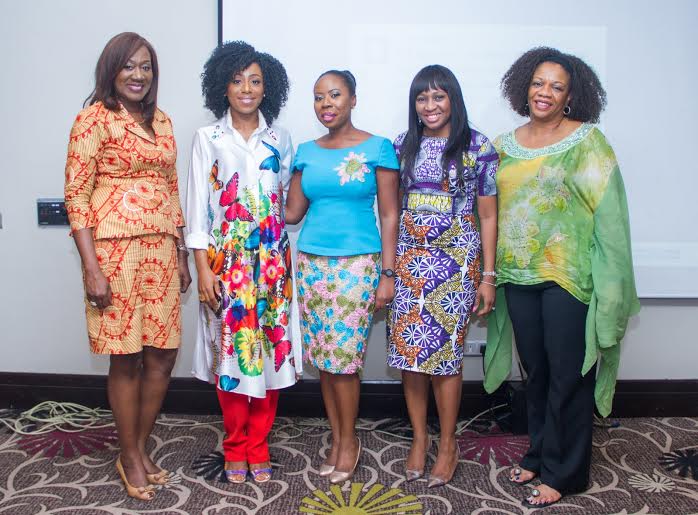 L to R Speakers at LagosMums event, Nimi Akinkugbe (CEO, BestMan Games/Money Matters), Dakore Akande (Actor, MumsWorld Ambassador), Yetty Williams, (Founder, LagosMums), Tomi Aluko (Moderator), Bolaji Osime (Founder, Global International College)