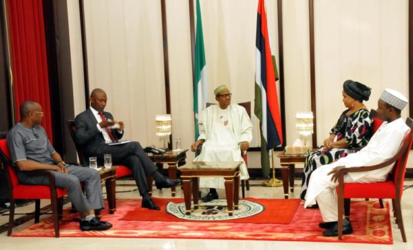 PIC 14. PRESIDENT MUHAMMADU BUHARI (M) ANSWERING QUESTION FROM A PANEL OF JOURNALIST DURING PRESIDENTIAL MEDIA CHAT AT THE PRESIDENTIAL VILLA ABUJA ON THURSDAY (30/12/15) 7988/30/12/2015/ICE/NAN