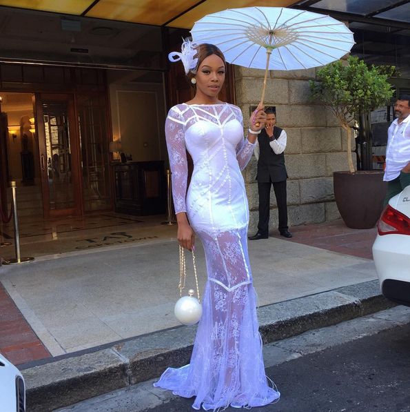 Bonang Matheba in an all white Gert-Johan Coetzee dress