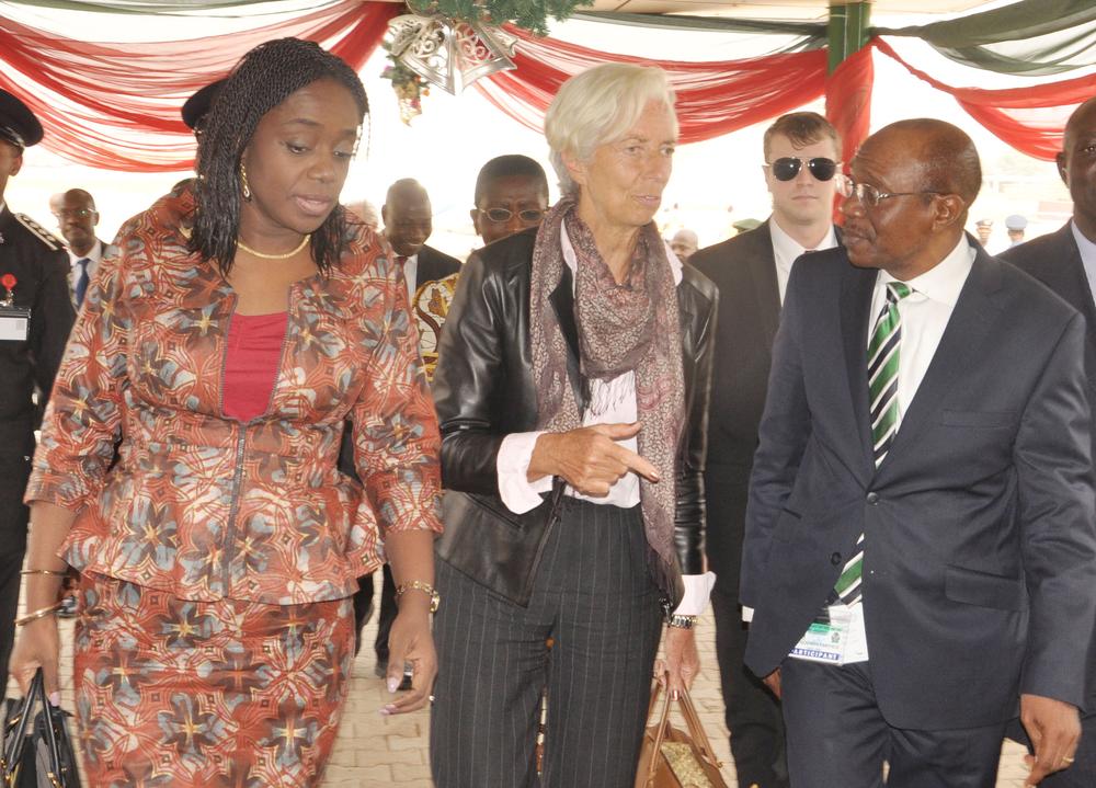 Minister of Finance Kemi Adeosun, MD IMF Christine Lagarde, CBN Govenor Godwin Emeliefe