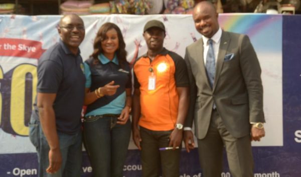 L-R: Business Development Manager, Eziukwu Road Branch , Aba, Chinedu Oguejiofor, Head, Retail Banking ,Nkolika Okoli, Assistant Manager, National Lottery Regulatory Commission, Opara Celestine and Regional Director , South East 2, Chukwudi Onuegbu at the Bank's “Reach For The Skye” reward draw held in Ariaria International Market, Aba in Abia State on 21st January , 2016