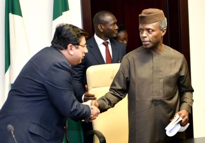 1 , Vice President Osinbajo (right) welcomes the Managing Director Reckitt Benckiser(RB) West Africa , Rahul Murgai to the Presidential Villa, Abuja ..yesterday (19-01-2016) GODWIN OMOIGUI