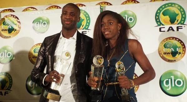 Yaya Toure & Asisat Oshoala at Glo CAF Awards 2014 - BellaNaija - January 2016