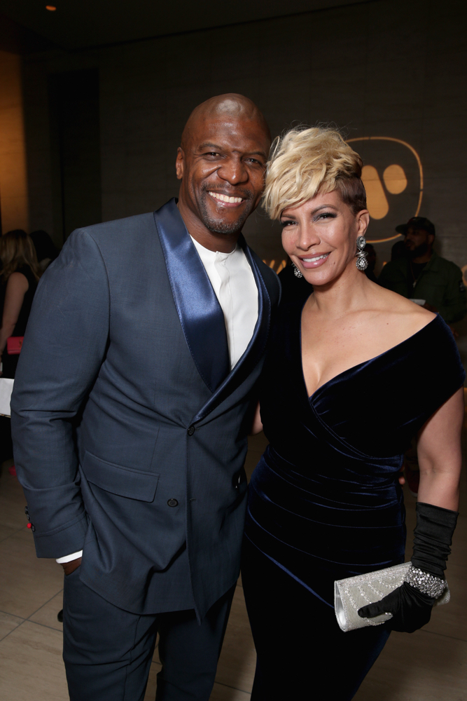 LOS ANGELES, CA - FEBRUARY 15: Actor Terry Crews (L) and Rebecca King-Crews attend Warner Music Groups' annual Grammy celebration at Milk Studios Los Angeles on February 15, 2016 in Los Angeles, California. (Photo by Todd Williamson/Getty Images for Warner Music Group)
