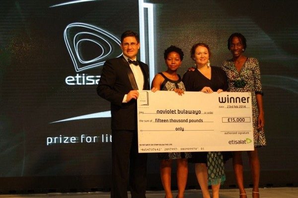 CEO, Etisalat Nigeria, Matthew Willsher, Winner, NoViolet Bulawayo_ and Runners-up, Karen Jennings &amp_ Yetunde Omotoso for Prize for Literature 2013