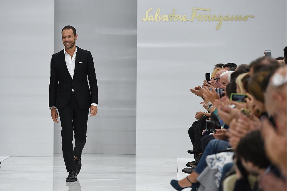 MILAN, ITALY - SEPTEMBER 27: Designer Massimiliano Giornetti aknowledge the applause of the public after the Salvatore Ferragamo show as a part of Milan Fashion Week Spring/Summer 2016 on September 27, 2015 in Milan, Italy. (Photo by Venturelli/WireImage)
