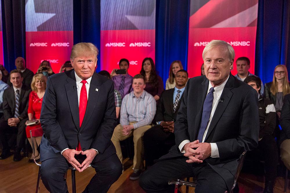 GREEN BAY, WI - MARCH 30: Republican Presidential candidate Donald Trump films a town hall meeting for MSNBC with Chris Matthews at the Weidner Center located on the University of Wisconsin Green Bay campus on March 30, 2016 in Green Bay, Wisconsin. Candidates are campaigning ahead of the Wisconsin primary on April 5. (Photo by Tom Lynn/Getty Images)