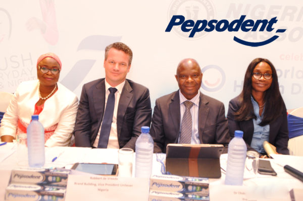 L-R: Vice President, Brand Building Unilever Nigeria Plc, Robbert-de Vreede; Outgoing Registrar, Dental Therapists Registration Board of Nigeria, Mrs Aramide Keshinro; President, Nigerian Dental Association Of Nigeria, Dr Bode Ijarogbe; Director, Corporate Affairs Unilever Nigeria Plc, Mrs Soromidayo George;