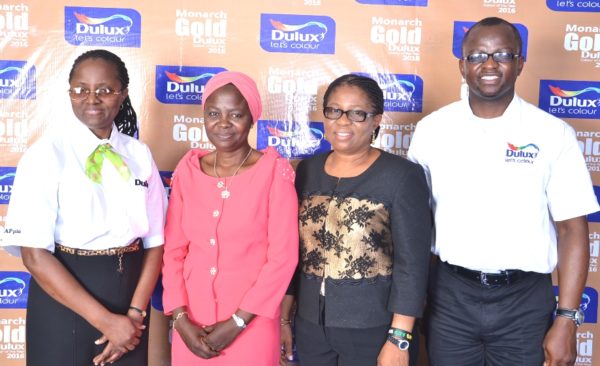 L-R, The Managing Director, CAP Plc., Mrs. Omolara Elemide; The Chairman, Nigerian Institute of Building (NIOB), Mrs. Adenike Said; The Chairman, Nigerian Institute of Quantity Surveyors (NIQS), Mrs. Adenike Ayanda and The Marketing Manager, CAP Plc., Mr. Dominic Oladeji during the Special Briefing of Professional Bodies on the 2016 Dulux Colour of the Year (Monarch Gold) held at the CAP Plc. office in Ikeja, Lagos recently